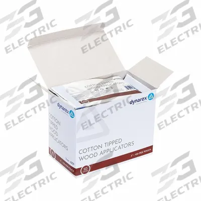 DYNAREX Cotton Tip Swab: Non-Sterile, Cotton, 3 in Lg, Wood, Single - Cotton Tip Swabs