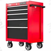 CRAFTSMAN Rolling Tool Cabinet: Red / Black Drawer, 26 1/2 in W x 18 in D x 37 1/2 in H, 5 Drawers (MPN CMST98268RB). Key specifications — Brand: CRAFTSMAN.
