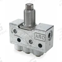 ARO Manual Air Control Valve: 200, Three-Way / Two-Position, Plunger, Gray, 4 scfm Flow Rate - Max (MPN 214-2-C). Key specifications — attr1092903: Gray; attr1086905: Spring Return; attr1086907: 200; attr1086914: Normally Open/Normally Closed; attr1086904: Manual Air Control Valve; attr1086871: 214-2-C.
