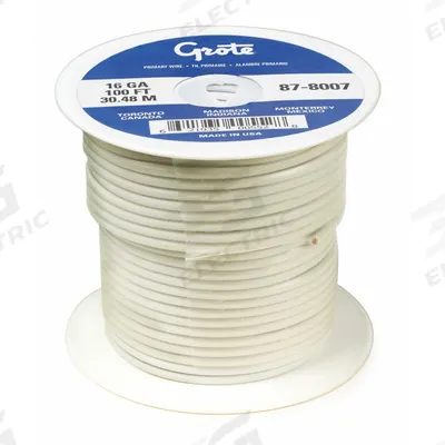 GROTE Automotive Wire: GXL, 100 ft, 1 Conductor, 16 AWG, White - XLPE-Insulated General Purpose Primary Wires