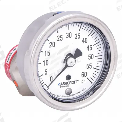 ASHCROFT Pressure Gauge with Diaphragm Seal: 0 psi to 60 psi, 1009/310-315, 2 1/2 in Dial - Dial Pressure Gauges with 316 SS Female-Threaded Mini-Seal
