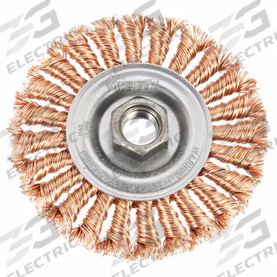 WEILER Wire Wheel Brush: Twisted Bronze, 4" Dia x 1/2" Wd, 5/8"-11 Arbor - Nonsparking Heavy-Cleaning Brushes for Hard Metals