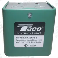 Low Water Cutoff: Hot Water Boilers, 24V AC, SPDT, Auto Reset, Non-Foam Compensating (MPN LTA0243S-2). Key specifications — Manufacturer Part Number: LTA0243S-2; Brand: TACO; Reset Type: Automatic; Switch Type: SPDT; NEMA Rating: 1; Test Button Included: Yes; Compensates for Foam: No.