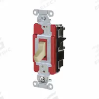 HUBBELL Wall Switch: Toggle Switch, 3-Way, Maintained, Ivory, 120/277V AC, 20 A (MPN HBL1223STI). Key specifications — Illuminated: No; Voltage Rating: 120/277V AC.