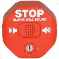 SAFETY TECHNOLOGY INTERNATIONAL Exit Door Alarm: 9 V DC, Key Lock, Red, Polycarbonate, Horn (MPN STI-6402). Key specifications — Power Source: Battery; Brand: SAFETY TECHNOLOGY INTERNATIONAL; Cylinder Type: Key Lock; Sound Type: Horn; Alarm Body Color: Red; Alarm Body Material: Polycarbonate.