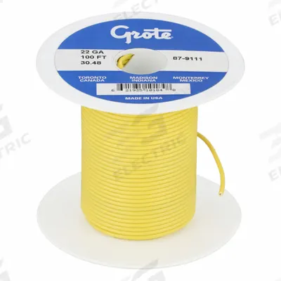 BATTERY DOCTOR Primary Automotive Wire: GPT, 100 ft, 1 Conductor, 22 AWG, Yellow - PVC-Insulated General Purpose Primary Wires
