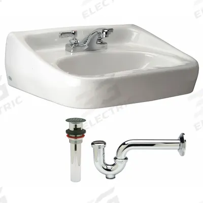 ZURN Bathroom Sink Kit: Z5340 Half-Pedestal Lavatories, White, Vitreous China - One-Station Wall-Mounted Bathroom Sinks with Faucets