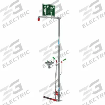 HUGHES SAFETY Shower with Eyewash: Floor Mnt, Uncovered, Stainless Steel Bowl - Floor-Mount Showers with Eyewash