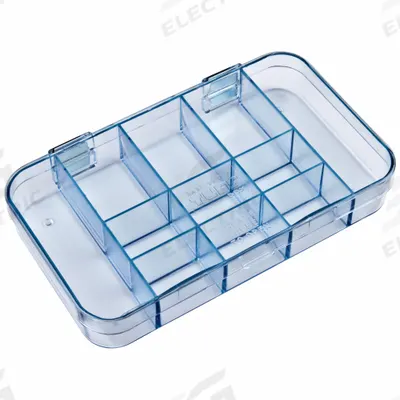 FLAMBEAU Compartment Box: 4 1/4 in x 7 1/4 in x 1 3/8 in, Clear, 11 Compartments - Small Parts Compartmented Boxes with Fixed Dividers
