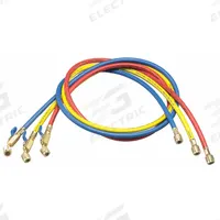 YELLOW JACKET Hose: 5 ft Lg, 0° Angle, Blue/Red/Yellow, Rubber, 3 Hoses, Ball Valve (MPN 29985). Key specifications — Brand: YELLOW JACKET; Includes Valve: Yes.