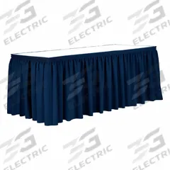 R&R TEXTILE Table Skirt: Royal Blue, 21 1/2 ft Overall Lg, Poly, Shirred, Hook-and-Loop (MPN EE-Pshirred-21.5FTx29in-Royal Blue). Key specifications — Attachment Type: Hook-and-Loop; Color: Royal Blue; Material: Poly; Pleat Type: Shirred; Brand: R&R TEXTILE.