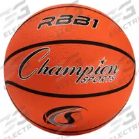 CHAMPION SPORTS Basketball: 30 in Circumference, Official Size and Wt, Rubber, Orange, Basketball (MPN RBB1). Key specifications — attr985526: CHAMPION SPORTS; attr985550: Rubber; attr985530: Official Size and Weight; attr985543: Orange; attr1031786: Basketball.