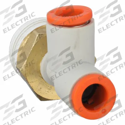 SMC Push-Fit Tee Fitting: 3/8 in Pipe x 1/4 in OD x 1/4 in OD x 3/8 in Pipe Size - Polybutylene & Brass Tube Fittings