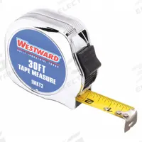 WESTWARD Tape Measure: Nonmagnetic Single Hook Tip, 35 ft, Chromed Plastic, Silver (MPN 1MKT3). Key specifications — attr935324: WESTWARD; attr942259: Silver; attr935328: 1/16 in; attr935329: Inches; attr935337: SAE; attr936607: Manual Lock; attr972446: Inch; attr979969: Nonmagnetic Single Hook.