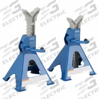 OTC Jack Stand: Ratchet Handle, 3 ton Load Capacity, 17 5/8 in Max Extended Ht, 12 in Min Ht, 1 PR (MPN S03). Key specifications — Base Shape: Square; Base Material: Steel; Saddle Shape: V-Notch; Brand: OTC.