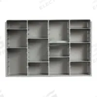Compartment Drawer Insert: 18 in x 12 in x 3 in, 11 9/16 in x 4 5/16 in, 4 Compartments, 9 Dividers (MPN 124-95-ADL-IND). Key specifications — Color: Gray; Compartment HxWxD: (4) 11-9/16 in x 4-5/16 in; Removable Dividers: Front to Back; Compatible Manufacturer Model Number: 123-95; Brand: DURHAM MFG.