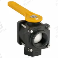 BANJO Manual Three-Way Ball Valve: 2 in, Polypropylene, L Flow, FNPT x FNPT x FNPT, Three-Piece (MPN V200BL). Key specifications — Brand: BANJO; Handle: Lever.