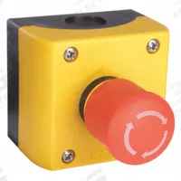 EATON Control Station: Mushroom Head Push Button, 0 Pilot Lights, 1NO, Emergency Stop, Maintained (MPN M22-C1-M13H). Key specifications — Brand: EATON; Operator Legend: Emergency Stop; Operator Color: Red; Operator Configuration: Mushroom Head Push Button; Environments & Applications: Oil- & Dust-Tight; Operator Configuration Type: (1) Mushroom Push Button.