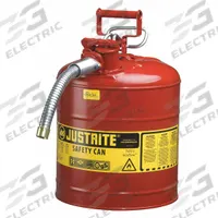 JUSTRITE Type II Safety Can: For Use With Flammables, 5 gal Capacity, Includes 1 in OD Hose, Red (MPN 7250130). Key specifications — Brand: JUSTRITE.