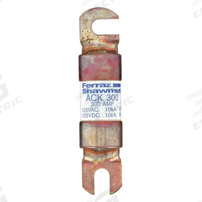 MERSEN Forklift Limiter Fuse: ACK Series, Bolt-On, Gen Purpose, 300 A, 125 V DC - Time-Delay Bolt-On Fuses