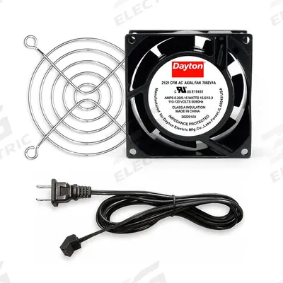 Dayton Axial Fan: 20 cfm_25 cfm Airflow @ 0.000 in SP, 3 5/8 in Ht, 1 in Dp, Terminals - Standard Square Axial Fan Kits