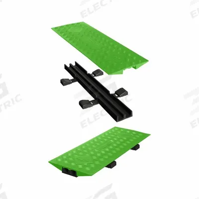 CHECKERS HI-VIZ CABLE PROTECTOR: 2 Channels, Drop Over, 1 1/2 in Max Cable Dia - 2-Channel Hinged-Cover Cable Ramps