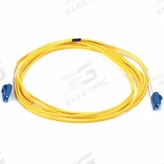 MONOPRICE Fiber Optic Patch Cord: Single Mode, 3 m Lg, LC End 1, LC End 2, Yellow, PVC (MPN 5220). Key specifications — Fire Rating: Riser; Jacket Material: PVC; Number of Fibers: Duplex; Brand: MONOPRICE; _Fiber Optic Cable Style: 9/125µ OS2.