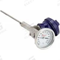 DWYER Dial Thermometer With Process Output: 0°F to 250°F, +/- 1% Accuracy, 4 in Stem Lg, Male (MPN BTO34051). Key specifications — Brand: DWYER; Accuracy: +/- 1%.
