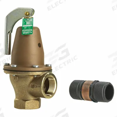 Watts Relief Valve: FNPTF x FNPTF, 2 in x 2 in, Bronze - ASME Section XIII Hot Water Pressure Relief Valves