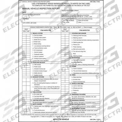 JJ KELLER Vehicle Inspection Report/Label: Carbon, Annual Vehicle Inspection Report - All-Type Vehicle Inspection Labels