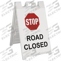 APPROVED VENDOR Traffic Barricade: 45 in Overall Ht, 25 in x 45 in, Engineer, Barricade, Reflective (MPN 130-WLGQ3603-WREG). Key specifications — Color: White; Includes: Sign Stand; Manufacturer Part Number: 130-WLGQ3603-WREG; Brand: APPROVED VENDOR; Accepts Light: Yes; Frame Material: Plastic; Legend: Stop Road Closed; Style: A-Frame.