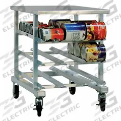NEW AGE Can Rack: Half Size, 3 Shelves, 54 Cans Held, Mobile, 35 in Overall Ht, 25 in Overall Wd (MPN 1235). Key specifications — Material: Stainless Steel; Brand: NEW AGE; Full Size/Half Size: Half Size; Mobile/Stationary: Mobile; NSF Certified: Yes.
