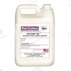 PETROCHEM Compressor Oil: 1 gal, Jug, 30 SAE Grade, 100 ISO Viscosity Grade, 97 Viscosity Index (MPN AIR-COMP 100-001). Key specifications — attr59744: 97; attr59746: 100; attr59736: No; attr59735: Jug; attr59738: Air-Comp Series; attr59749: 30.