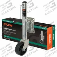CURT Trailer Jack: Marine Jack, 1,200 lb Static Load Capacity, Sidewind, Bolt-On, 23 1/2 in (MPN 28113). Key specifications — Handle Type: Sidewind; Mounting Type: Bolt-On; Maximum Lift Height: 23-1/2 in; Base: Wheel; Brand: CURT.