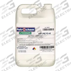 PETROCHEM Air Tool Oil: Synthetic, -63°F Min. Op Temp., 485°F Max. Op Temp., NSF H1, Food Grade, Jug (MPN FOODSAFE AIRLINE TOOL FG-46-001). Key specifications — attr1321222: Synthetic; attr1321226: 15W; attr1321227: 135; attr1321244: PETROCHEM; attr1321245: Jug.