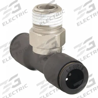 LEGRIS Push-Fit Tee Fitting: 1/8 in OD x 1/8 in OD x 1/16 in Pipe Size, Tube x Tube x MNPT - Nylon & Nickel-Plated Brass Tube Fittings