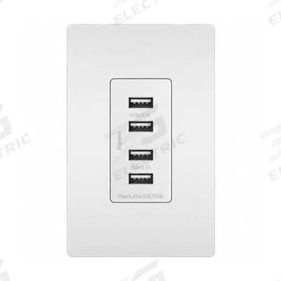 LEGRAND Receptacle: 4 USB Ports, USB Type A, White, 125V AC - Weather-Resistant Receptacles with USB Chargers