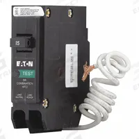 EATON Circuit Breaker: 15 A, 120V AC, Single Phase, 10kA at 120V AC, Type BR Loadcenters, 1 Poles (MPN BRN115AF). Key specifications — Amps: 15 A; AC Voltage Rating: 120V AC; Phase: Single; Max. AIR Rating: 10kA at 120V AC; Circuit Breaker Type: Arc Fault Circuit Interrupter; For Use With: Type BR Loadcenters; Brand: EATON.