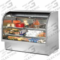 TRUE REFRIGERATION Deli Case: 47 3/4 in x 60 1/4 in x 35 1/4 in, Silver, Curved Glass, 4 Shelves (MPN TCGG-60-S-HC-LD). Key specifications — attr1277723: TRUE REFRIGERATION; attr1277683: R-290; attr1277691: No; attr1277694: Silver; attr1280716: Curved Glass; attr1280729: TCGG.