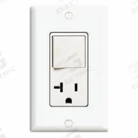 Combination Switch/Outlet: Rocker Switch, 5-20R, White, 120V AC, 20 A (MPN 5636-W). Key specifications — Brand: LEVITON.