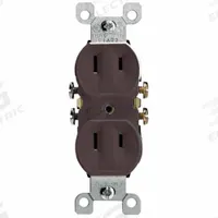 LEVITON Receptacle: Duplex, 1-15, Brown, 125V AC, 15 A, 2 Pole / 2 Wire (MPN 223)