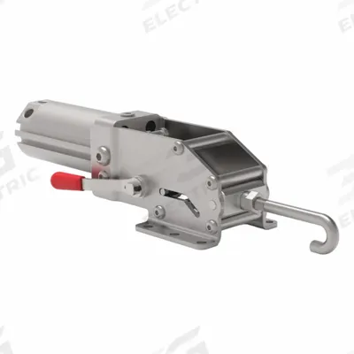 DE-STA-CO Pneumatic Toggle Clamp: 409 lbf Capacity - J-Hook Air-Powered Latch Toggle Clamps