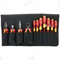 WIHA Insulated Tool Kit: Insulated, 11 Total Pcs, Tool Roll (MPN 32986). Key specifications — attr541600: (1) Long-Nose Pliers; attr541603: None; attr541599: (1) Cable Cutter; attr541604: (1) Wire Stripper; attr541515: WIHA; attr548994: (3) Slotted Screwdrivers.