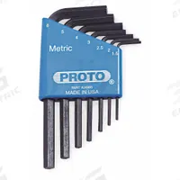PROTO Hex Key Set: 6 - 10 Pieces, L, Metric, Std End, Short, 7 Pieces, Holder, Black Oxide, 2 Tips (MPN J4985). Key specifications — attr1205553: Not Tether Capable; attr1205554: PROTO; attr1205568: Black Oxide; attr1293176: 6 - 10 Pieces.