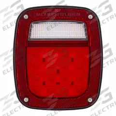 MAXXIMA Multi-function Box LED Stop: LED, Stop, Turn, and Tail Combo Light, Red/White, Rectangular (MPN M42228L). Key specifications — Standards: DOT/SAE J587, J593, J594, J2040, J2261; Electrical Connection: Blunt Cut Wires; Brand: MAXXIMA; Installation Type: Permanent; Lens Color: White; Mount Type: Stud; Lighting Technology: LED; Light Type: Stop, Turn, and Tail Combination Light.