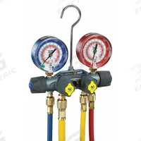 YELLOW JACKET Manifold Gauge: 4 Valves, 4 Hoses, Series Titan, 3 1/8 in Gauge (MPN 49967). Key specifications — Hose Connection Type: 45° SAE; Product Type: Manifold Gauge Set; For Refrigerant Type: R-404A; Brand: YELLOW JACKET; Gauge Boots: No; Sight Glass: Yes.