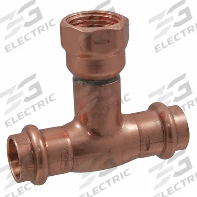 NIBCO Crimp Adapter Fitting: Tee, 3 in CTS x 3 in CTS x 2 in Pipe size - Plumbing Copper & Bronze Press Tube Fittings