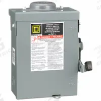 SQUARE D Safety Switch: Fusible, 30 A, Single Phase, 240V AC, Galvanized Steel, Indoor/Outdoor (MPN D221NRB). Key specifications — Brand: SQUARE D.