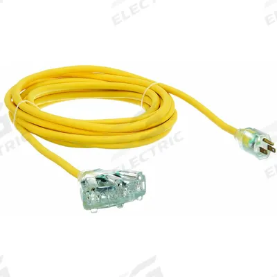 APPROVED VENDOR Extension Cord: Outdoor Use, 25 ft Lg, 3 Outlets, 5-15P, 12/3, SJTOW - Outdoor Extension Cords with Multiple Outlets