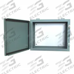 HAMMOND Electrical Enclosure: Steel, 16 in x 20 in x 8 in, NEMA 12/13, w/Panel, Solid Cover, Hinged (MPN 1418CR8). Key specifications — Brand: HAMMOND; Closure Method: Clamps; Knockouts: Not Included.